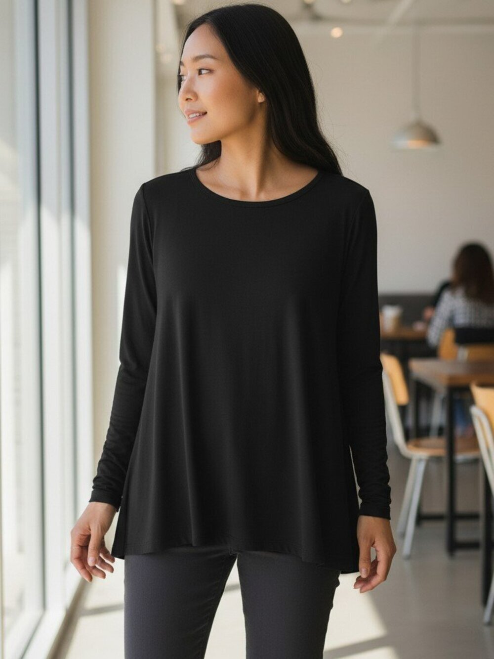 Susana Monaco Womens Medium Gray Long Sleeve Stretch T Shirt Tee Top Size M